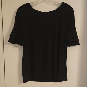 INC International Concepts Black Ruffle Sleeve Blouse